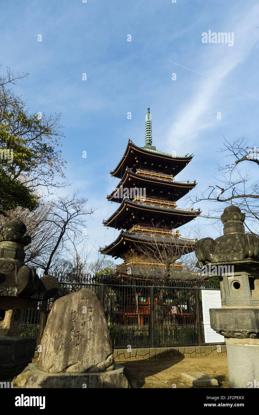 Five Storied Pagoda of Ueno Park in Tokyo Stock Photo