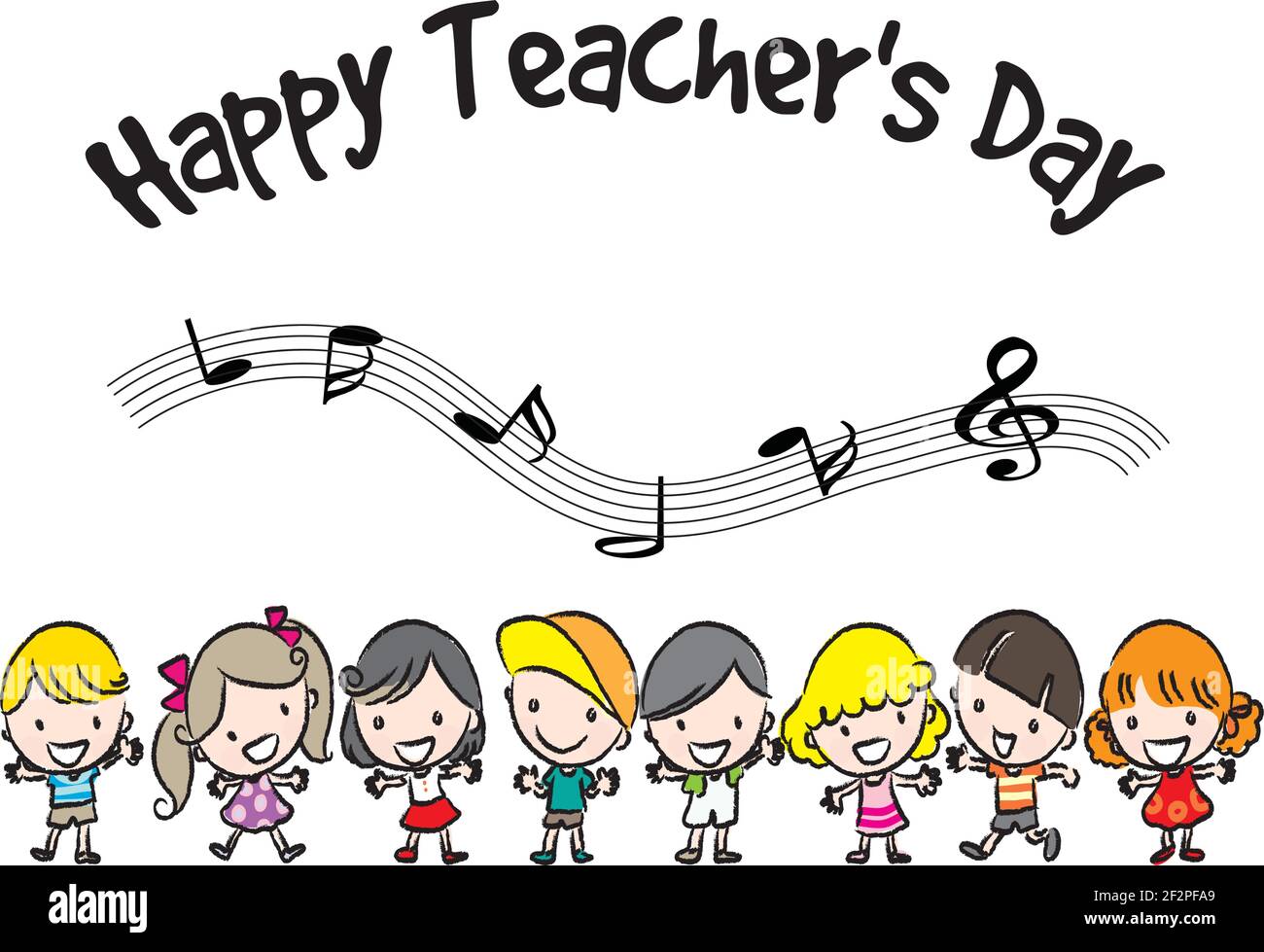vector cartoon children with music happy teacher's day Stock Vector