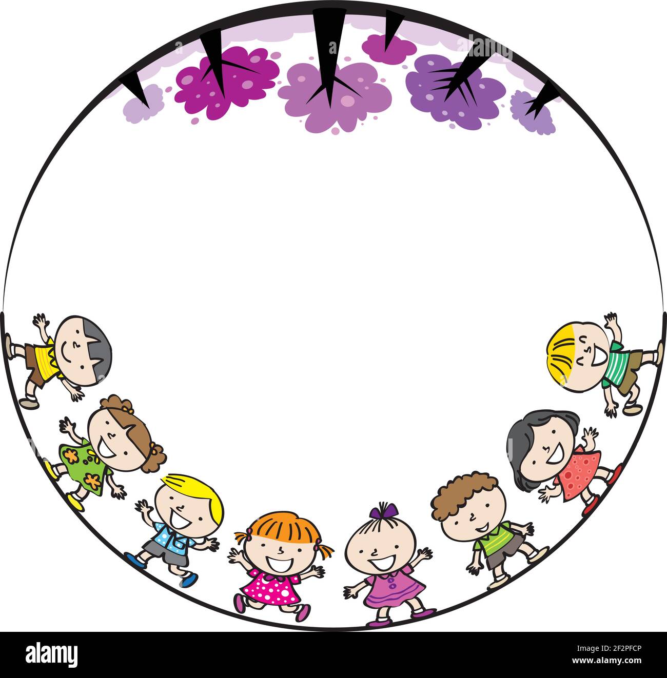 vector cartoon children with trees border background Stock Vector Image ...