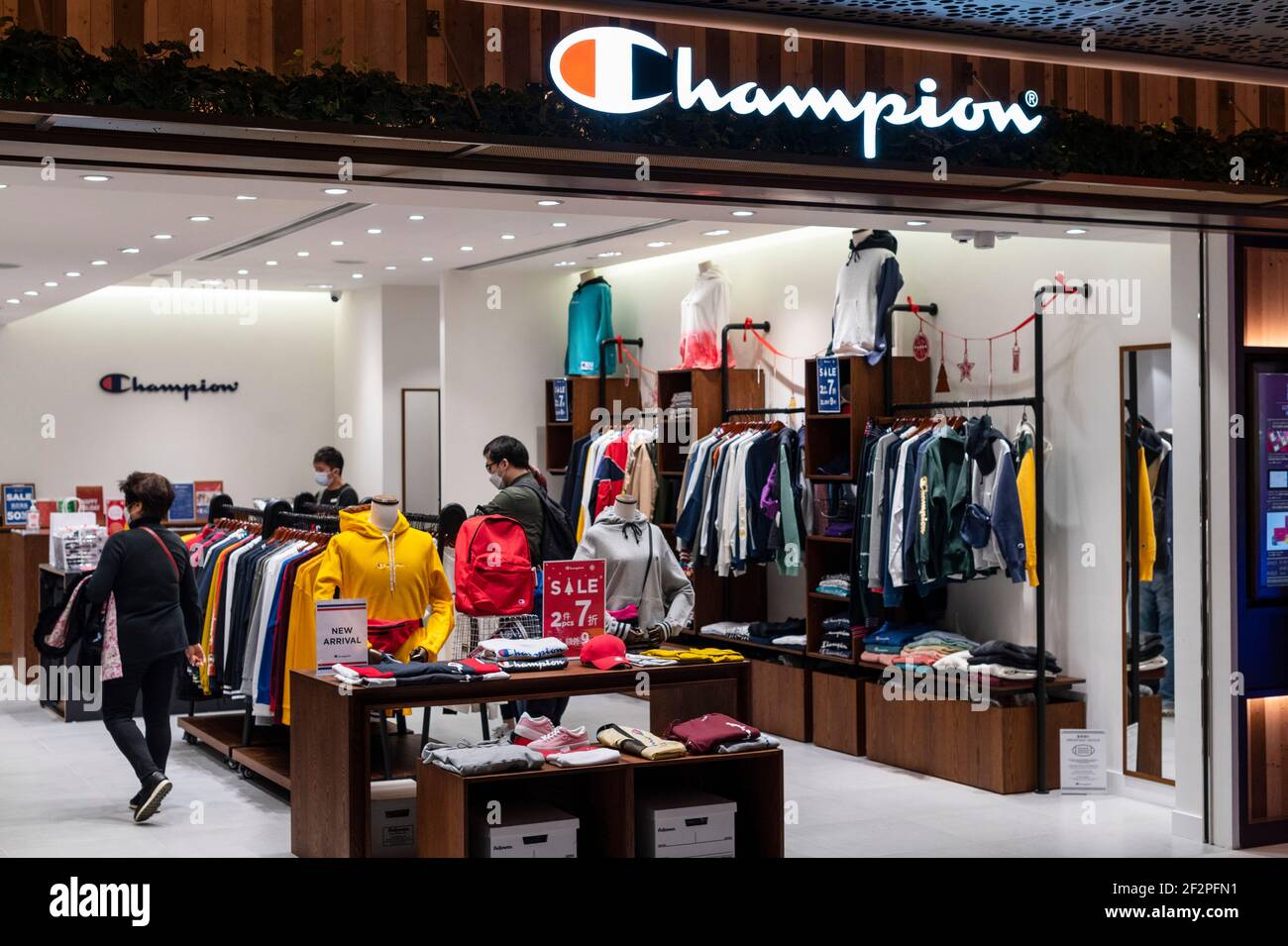 Hong Kong, China. 12th Mar, 2021. American sportswear fashion brand Champion  store seen in Hong Kong. (Photo by Chukrut Budrul/SOPA Images/Sipa USA)  Credit: Sipa USA/Alamy Live News Stock Photo - Alamy