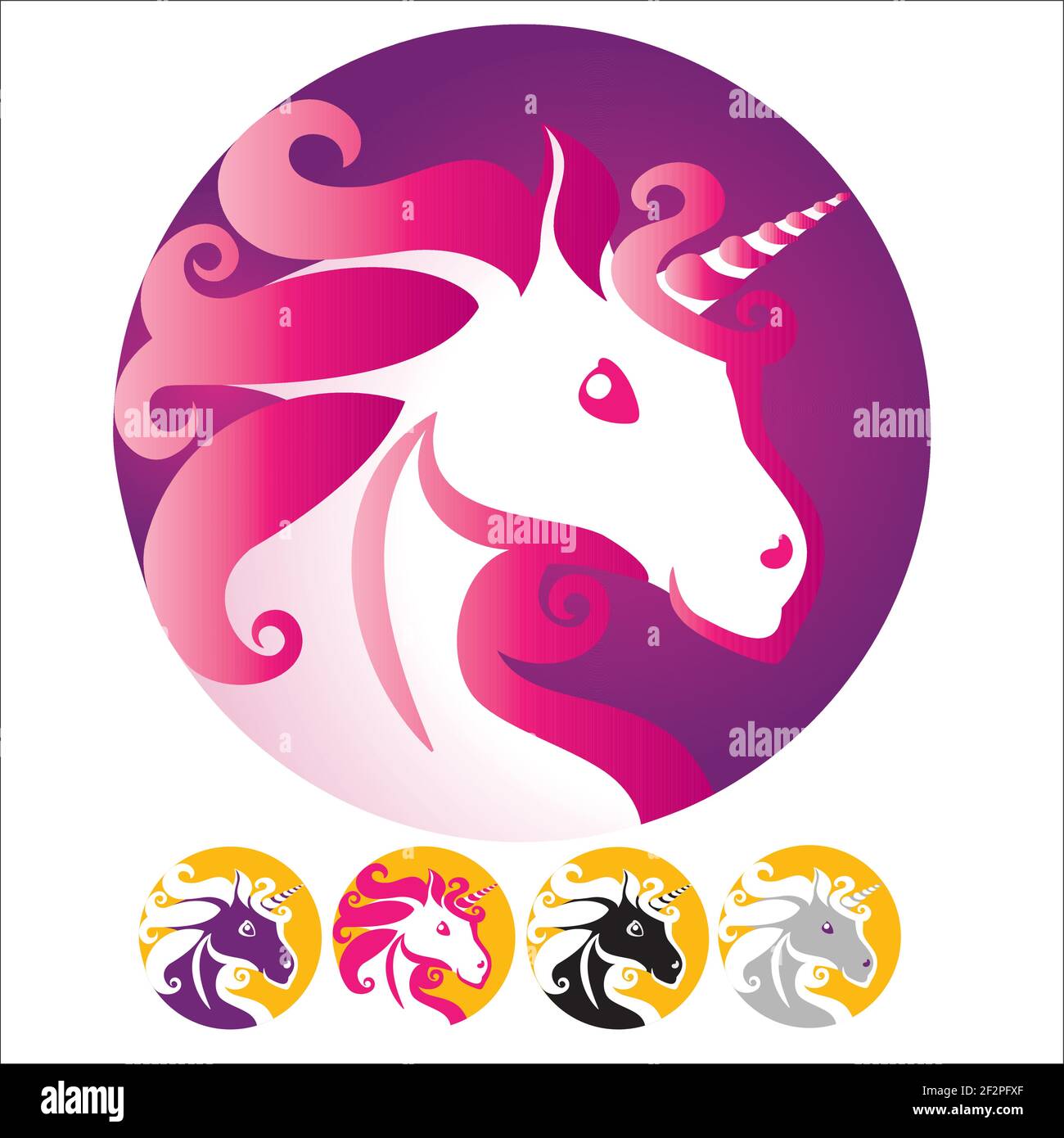 Gorgeous white pink mythological magical unicorn creature beast Stock Vector
