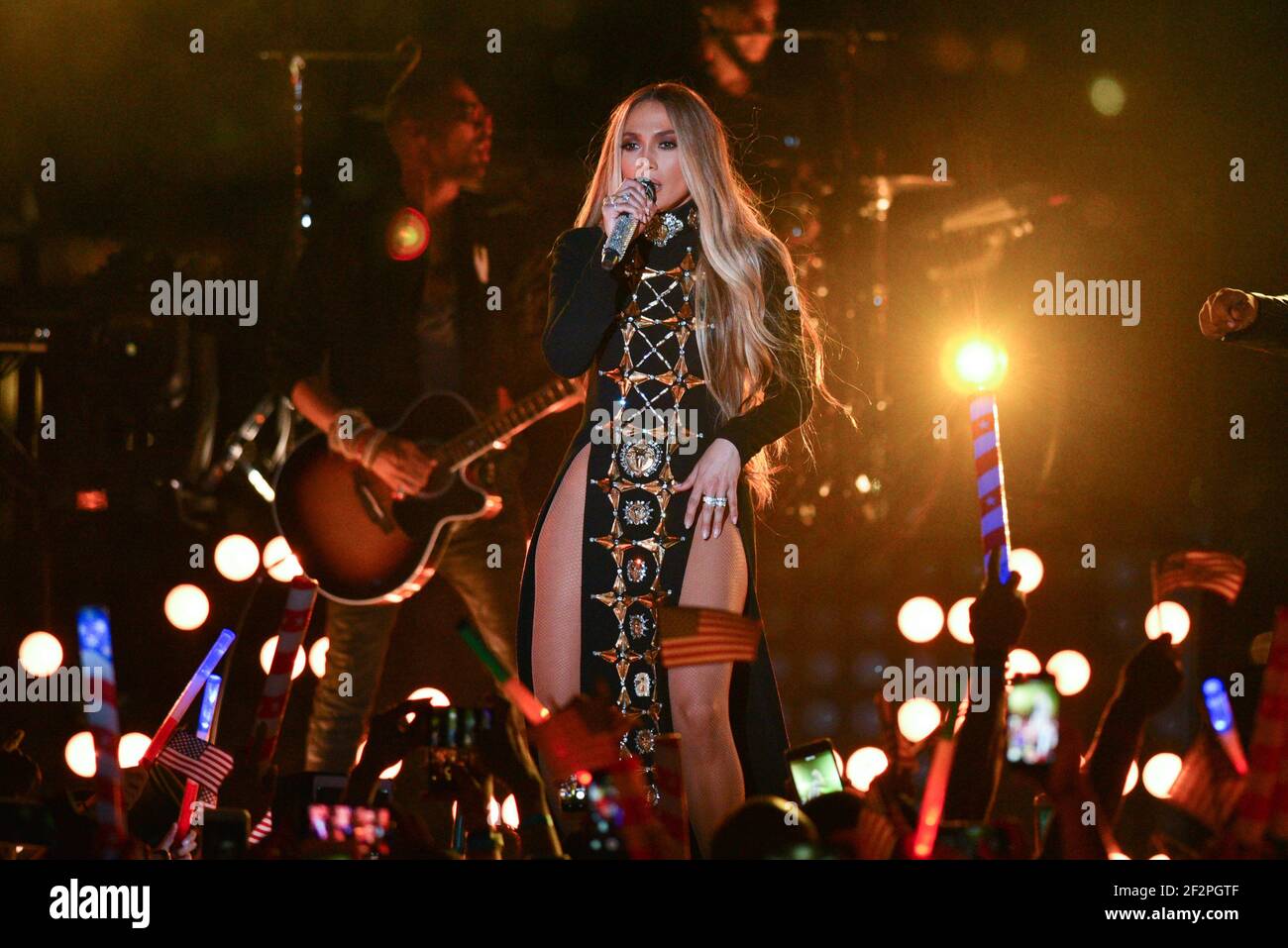 Jennifer Lopez performs during the Macy's 4th of July Firework Show at Hunter's Point South Park on June 30, 2017 in New York City. Stock Photo