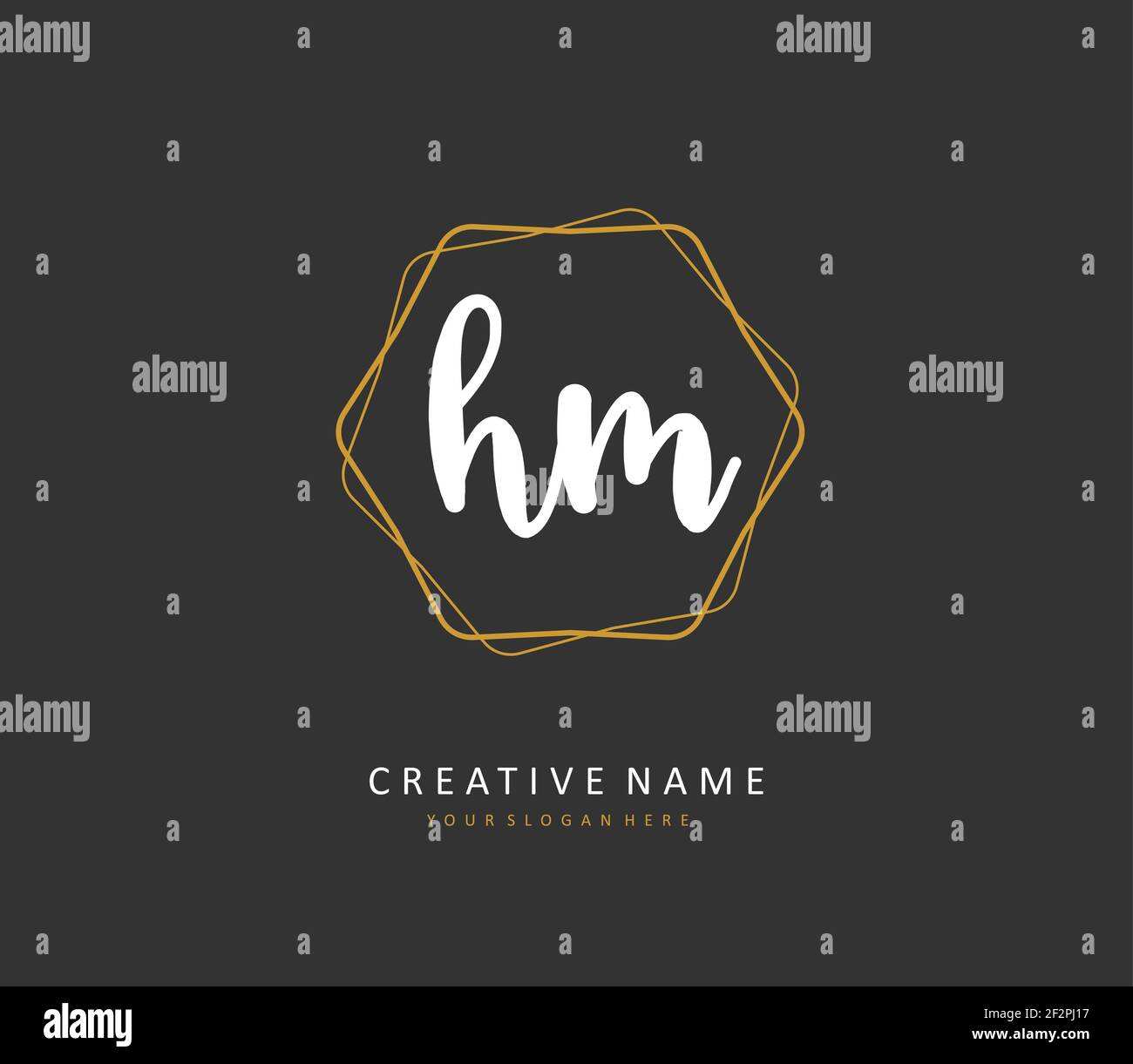 H M HM Initial letter handwriting and signature logo. A concept ...