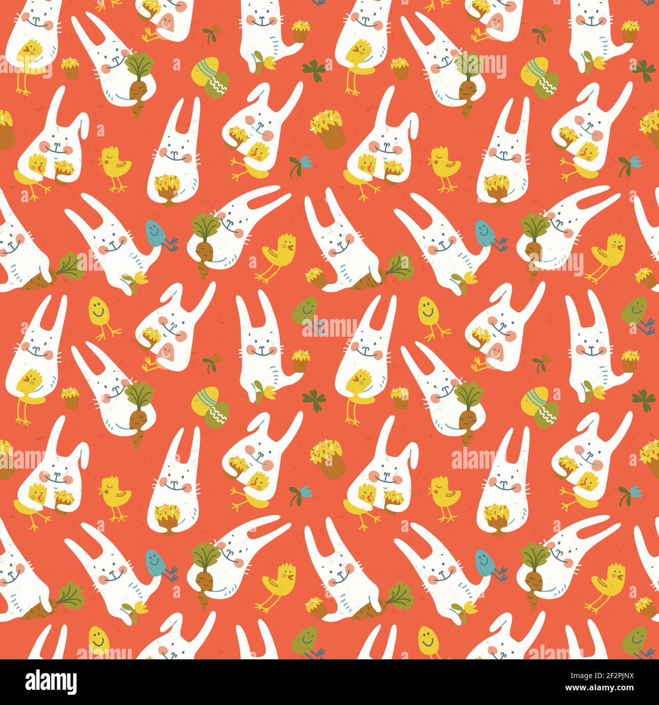 Colorful happy easter seamless pattern with cute bunnies holding ...