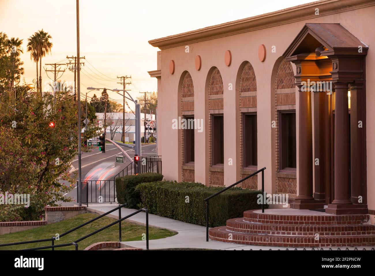 Aerial view of the city of downtown Placentia, California, USA Stock