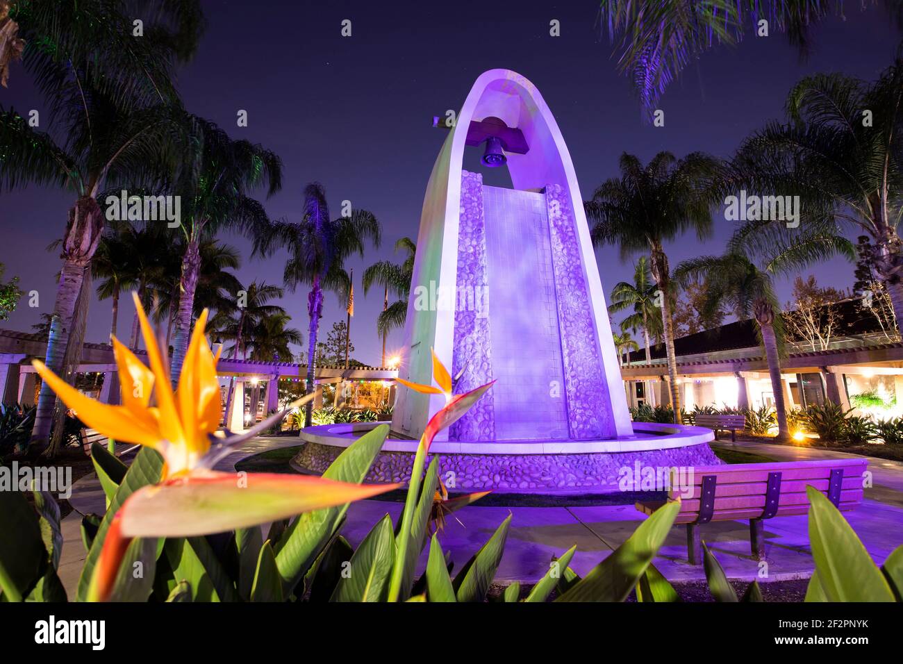 Night time view of the public civic center of downtown Placentia