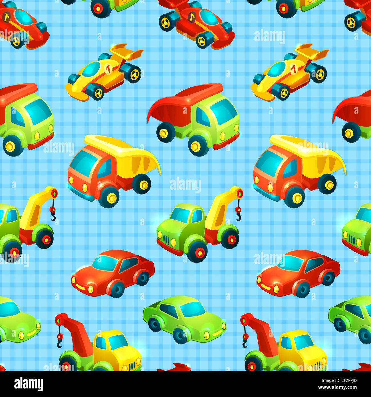 Toy transport decorative seamless pattern with truck racing car auto isolated vector illustration Stock Vector