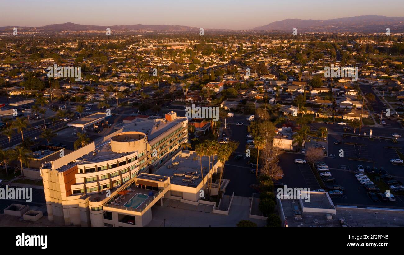 Aerial view of the city of downtown Placentia, California, USA Stock ...