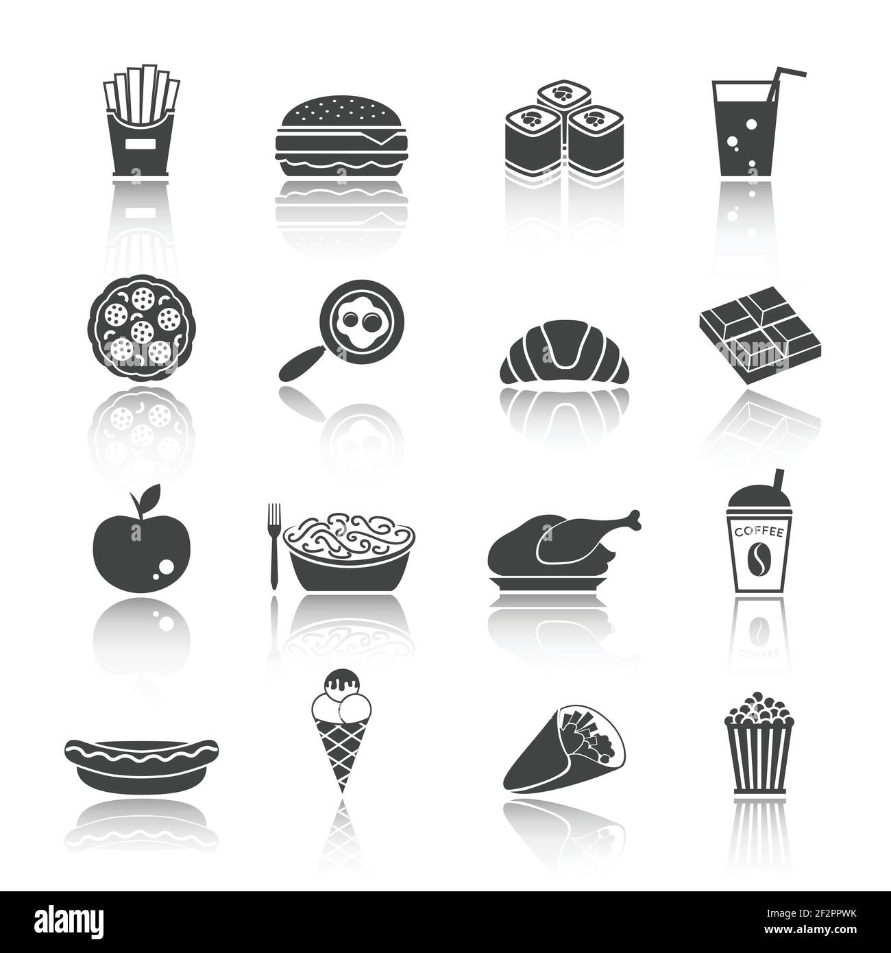 Fast junk food icons set of sandwich hot dog pizza hamburger  isolated vector illustration Stock Vector