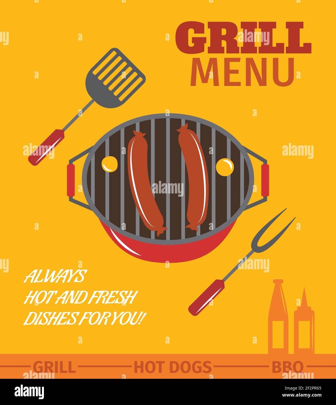 Bbq grill menu restaurant always hot and fresh dishes poster vector