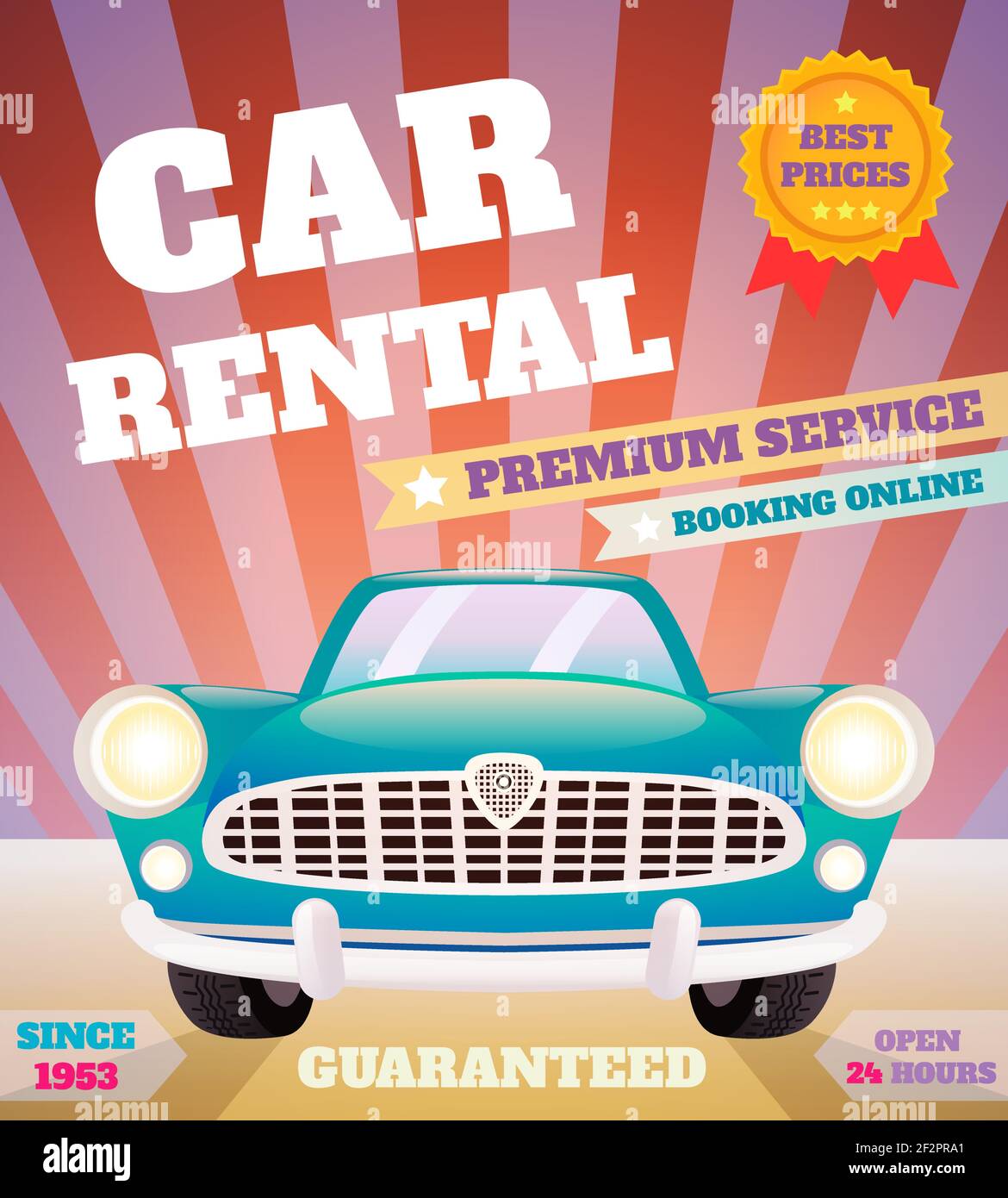 Car rental premium service automobile advertising retro poster vector