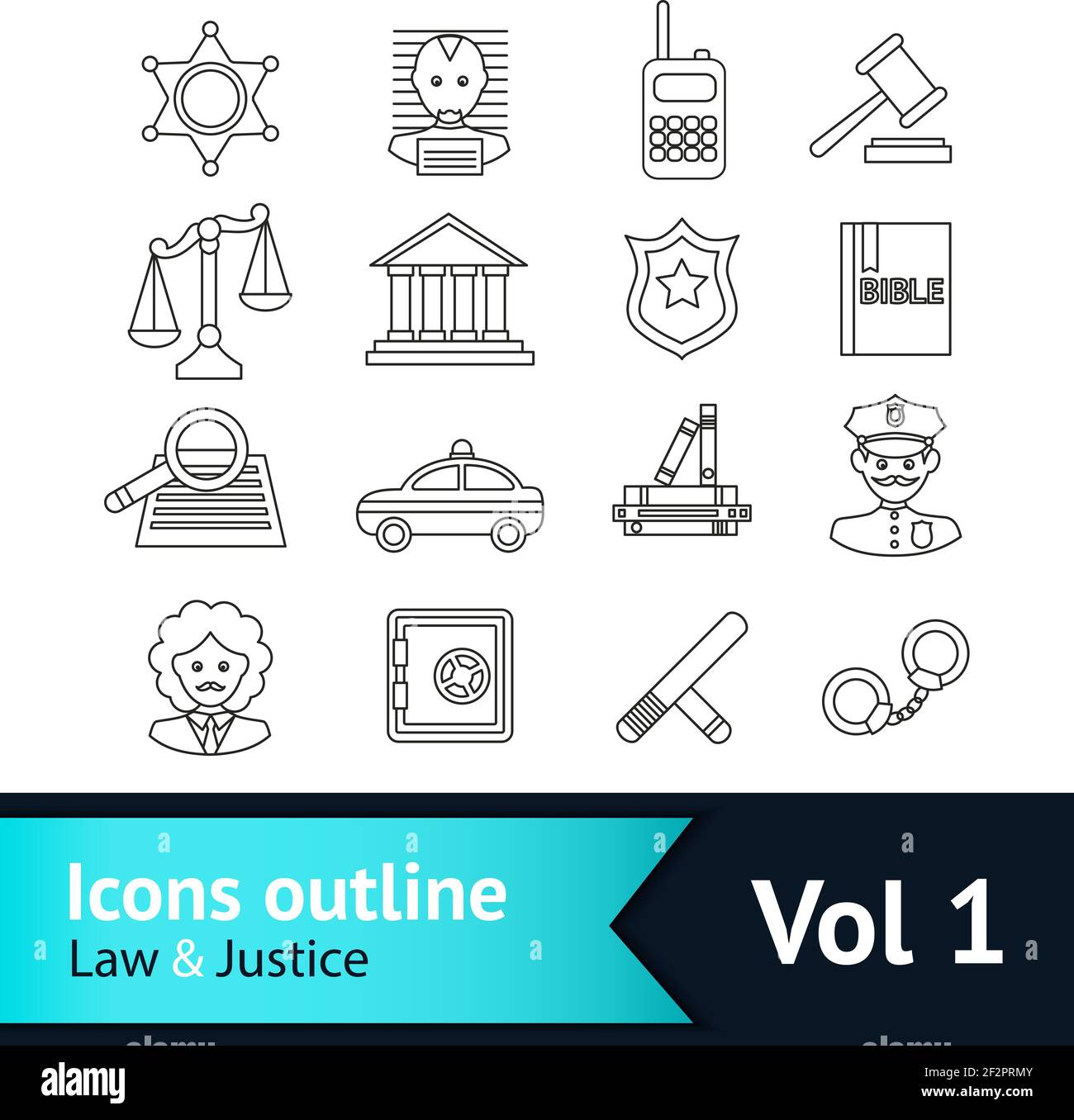 Law and justice business icons set of police court lawyer judge vector illustration Stock Vector