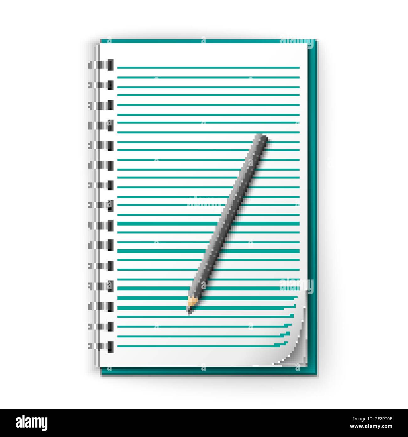 Realistic white lined notepad and pencil sheet isolated on white background vector illustration. Stock Vector