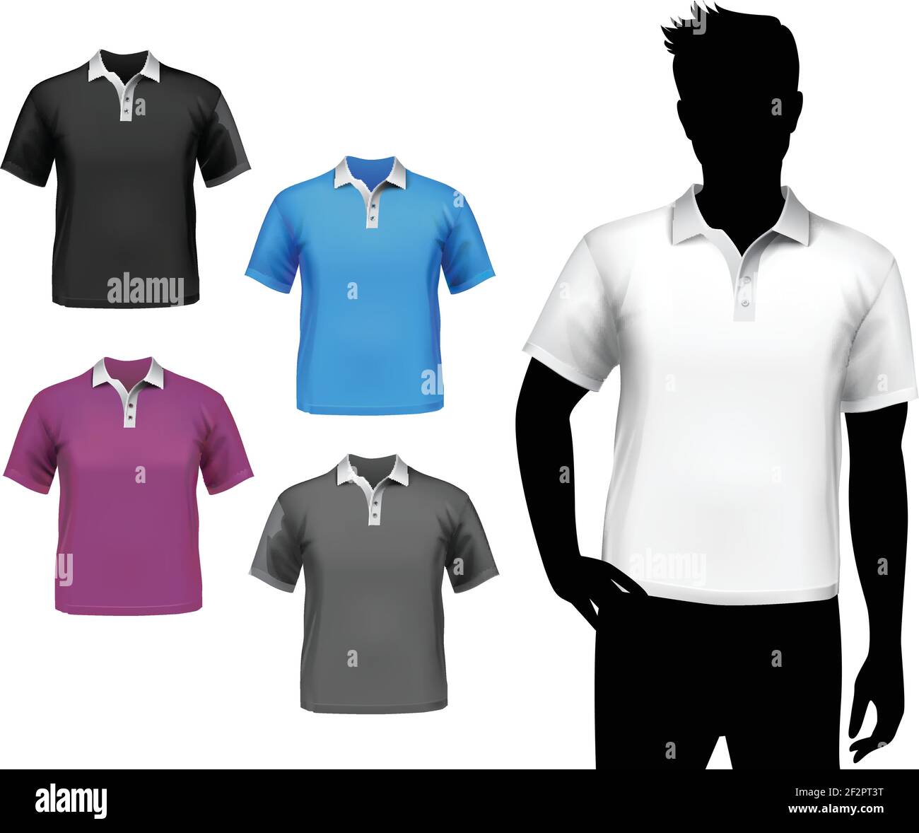 Colored polo fashion t-shirts male set with man body silhouette isolated vector illustration. Stock Vector
