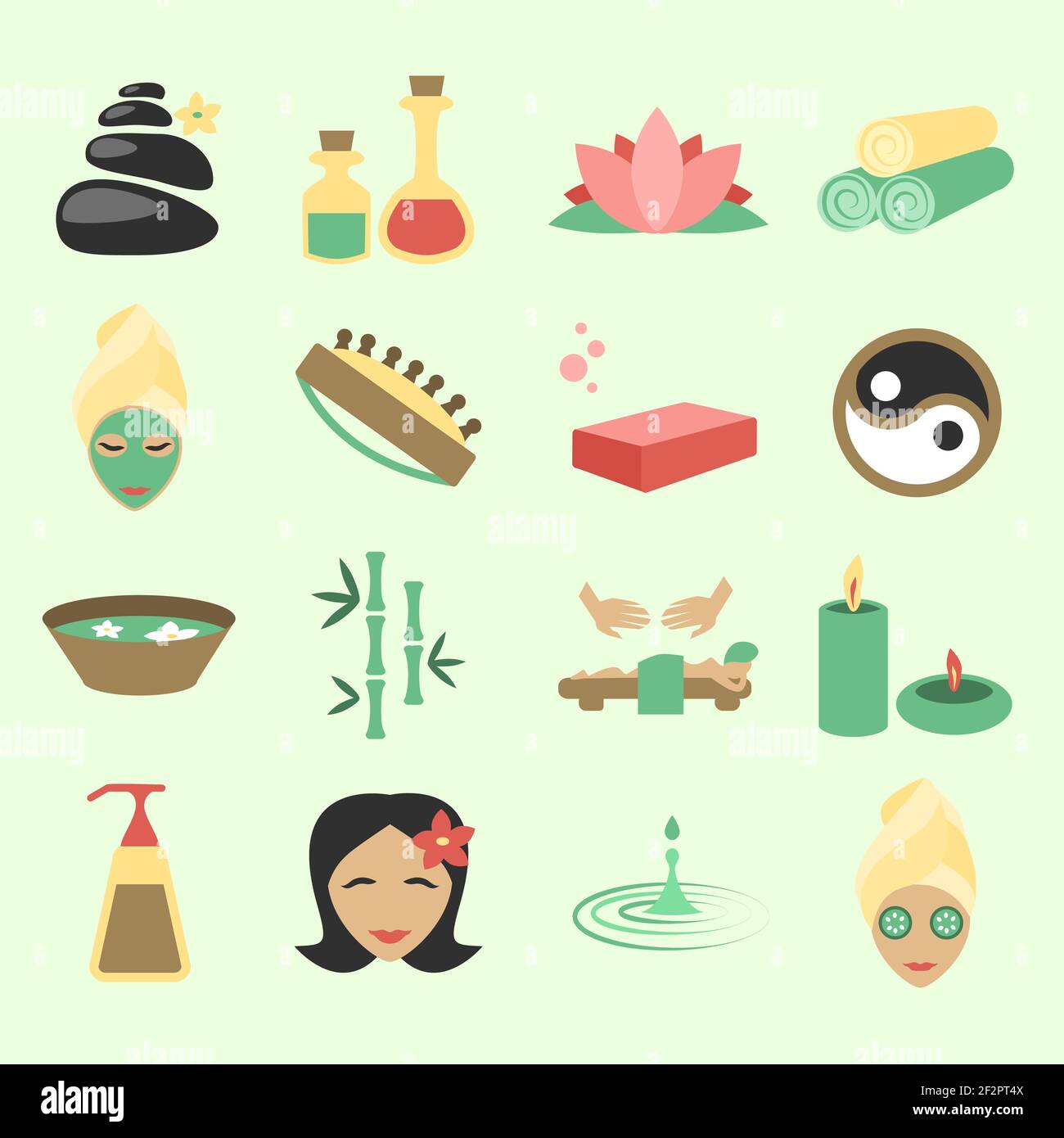 Spa salon wellness beauty care products icons set isolated vector ...
