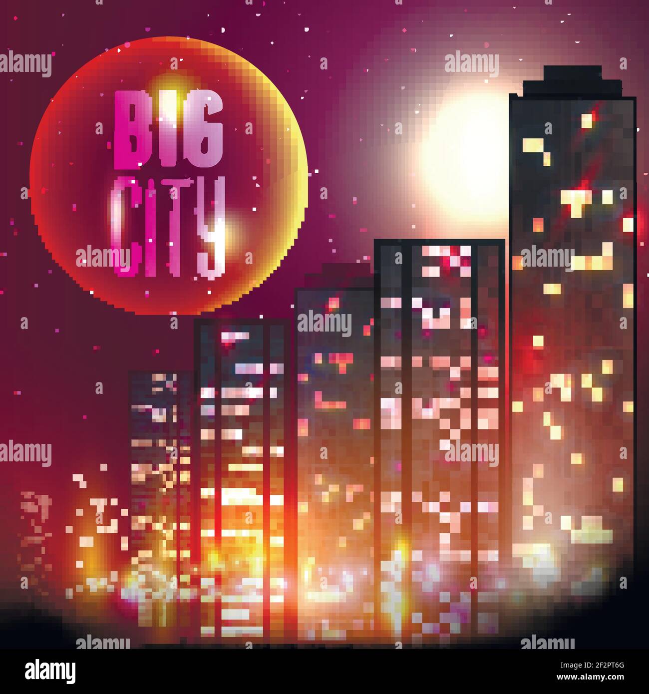 Modern urban city skyline at full moon night on red background vector ...