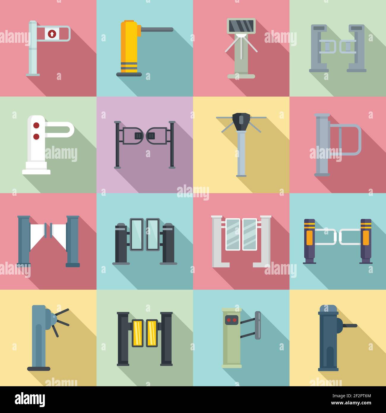 Turnstile icons set, flat style Stock Vector