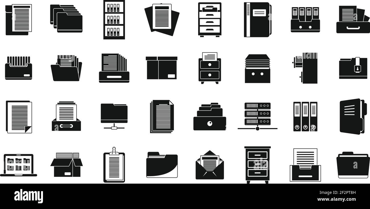 Work storage of documents icons set, simple style Stock Vector Image