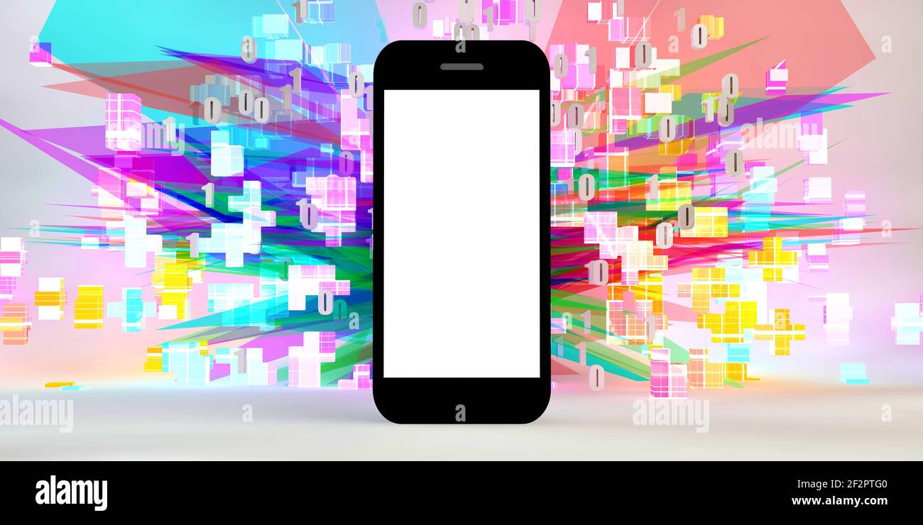 Glowing Mobile Empty Screen on Fun Background Stock Photo