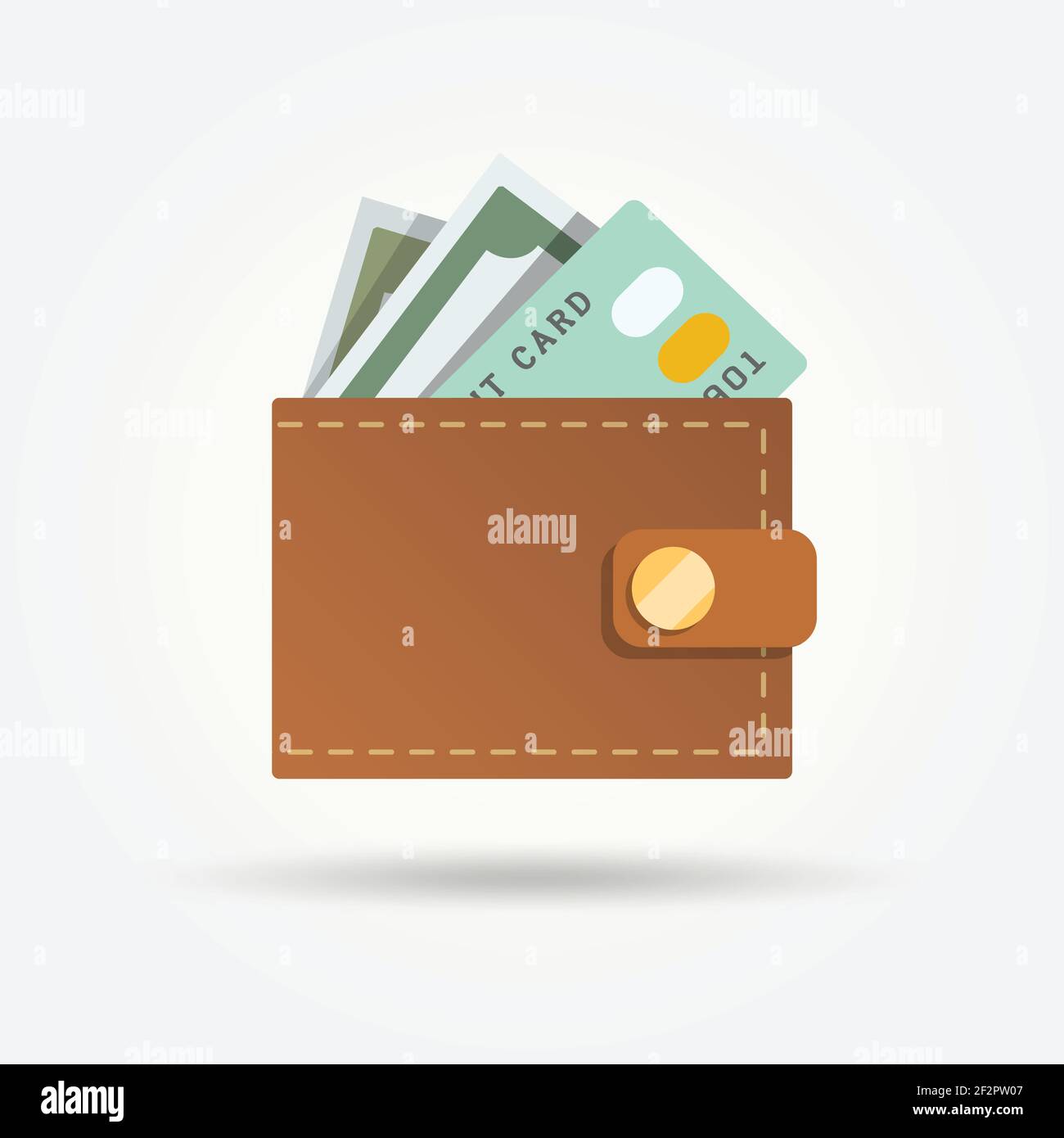 Wallet with money and credit card isolated on white background vector ...