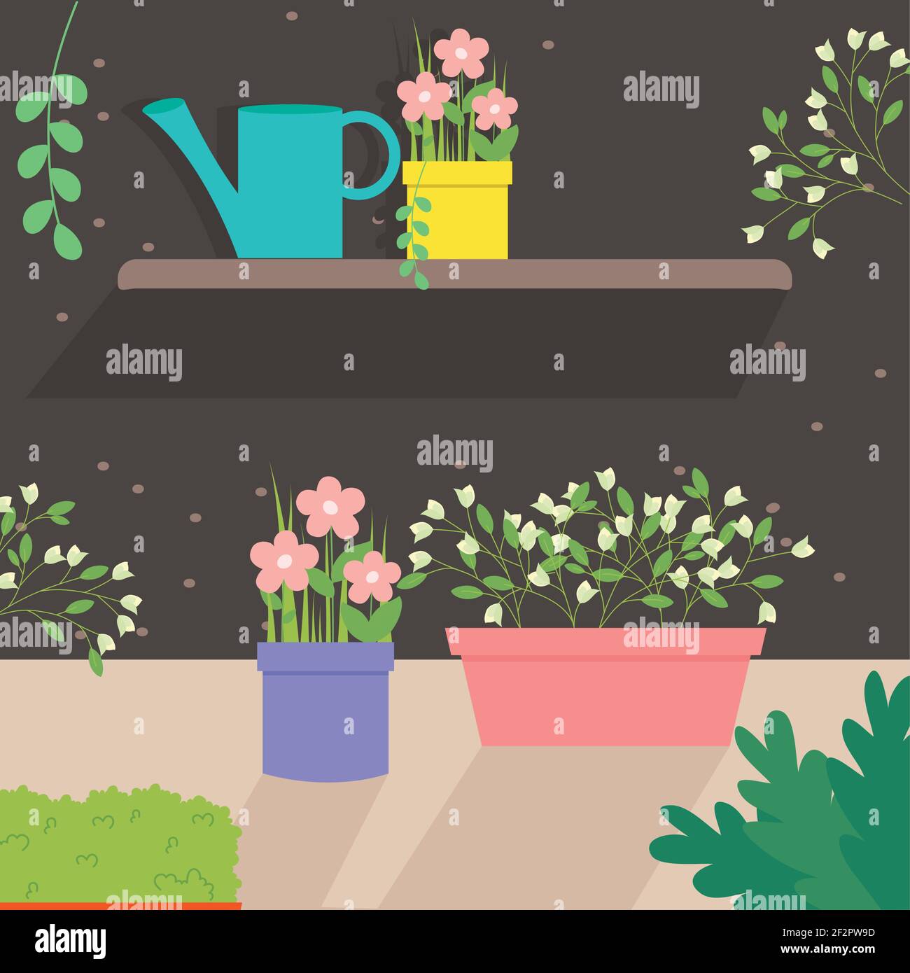 Flowers pots and watering can Stock Vector Image & Art - Alamy