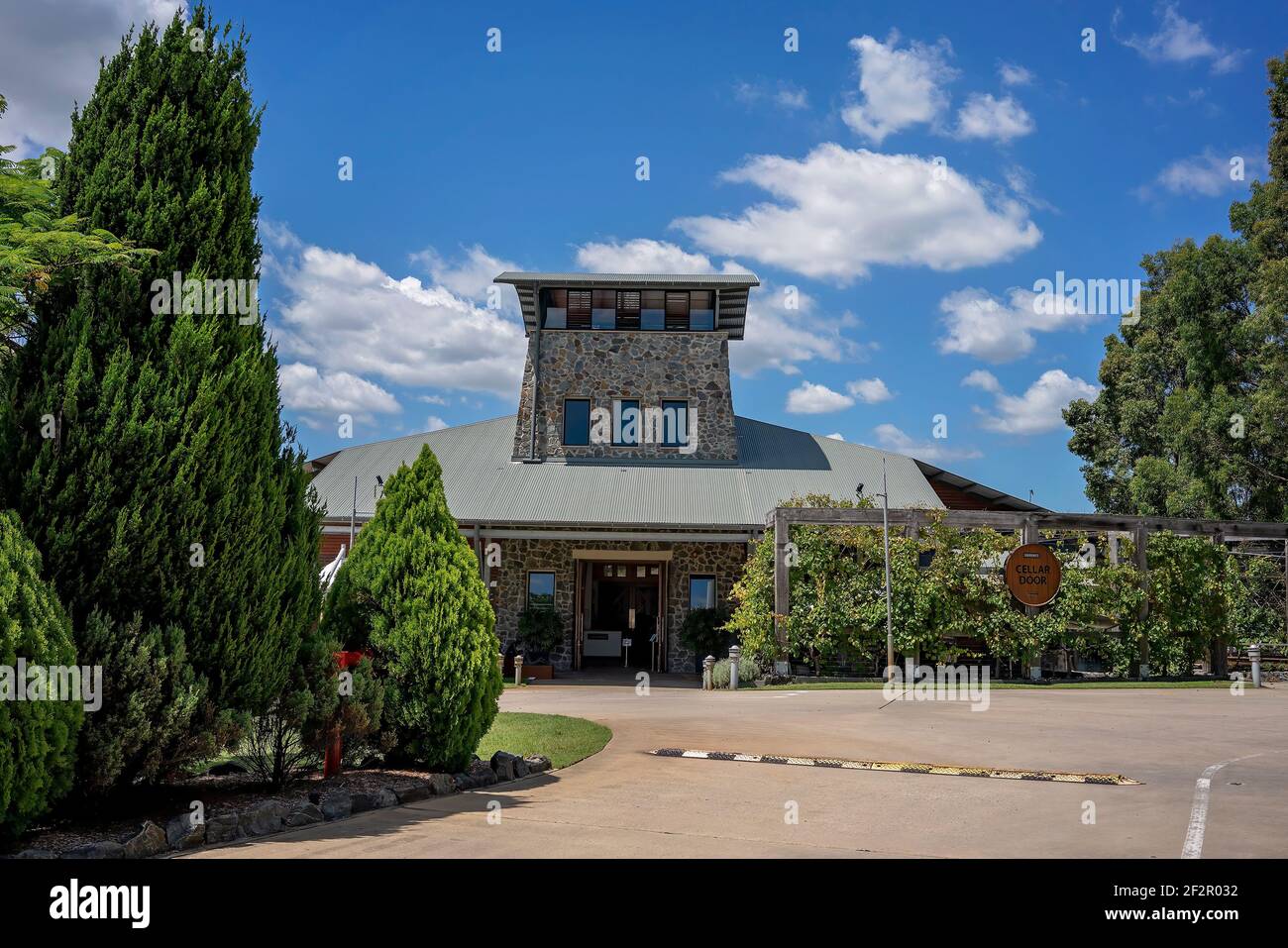 Brisbane, Queensland, Australia - March 2021: A well known winery cellar door building for wine sales and tasting Stock Photo