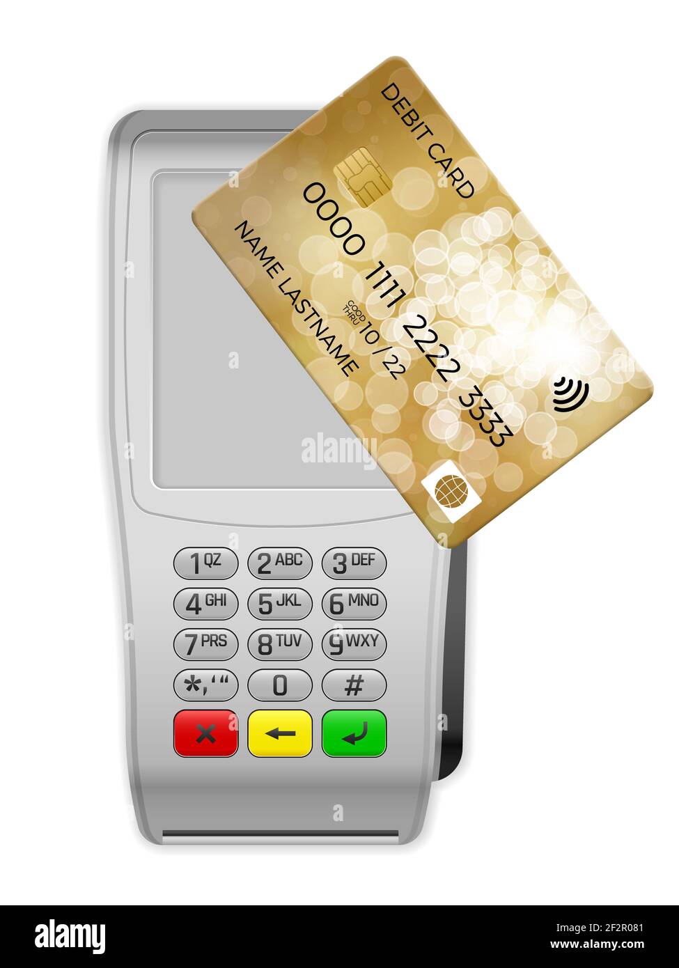 Payment terminal and debit card on a white background Stock Photo - Alamy
