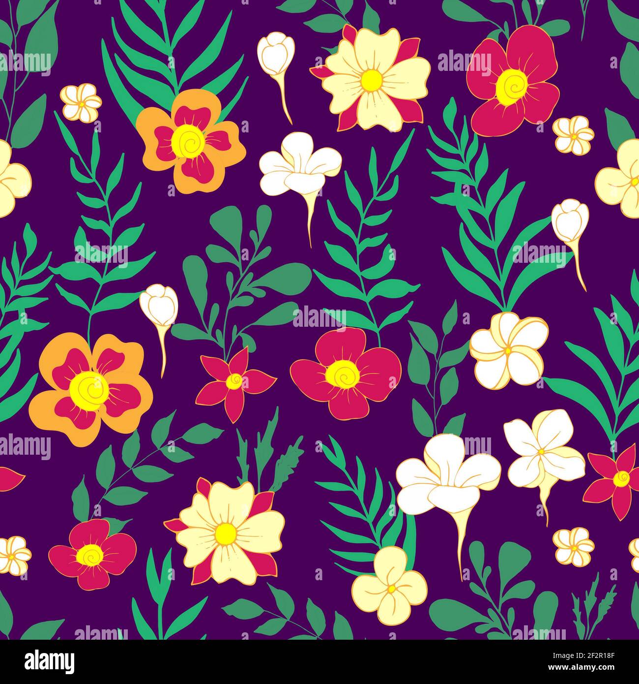 seamless pattern flower and leaves illustration Stock Photo - Alamy