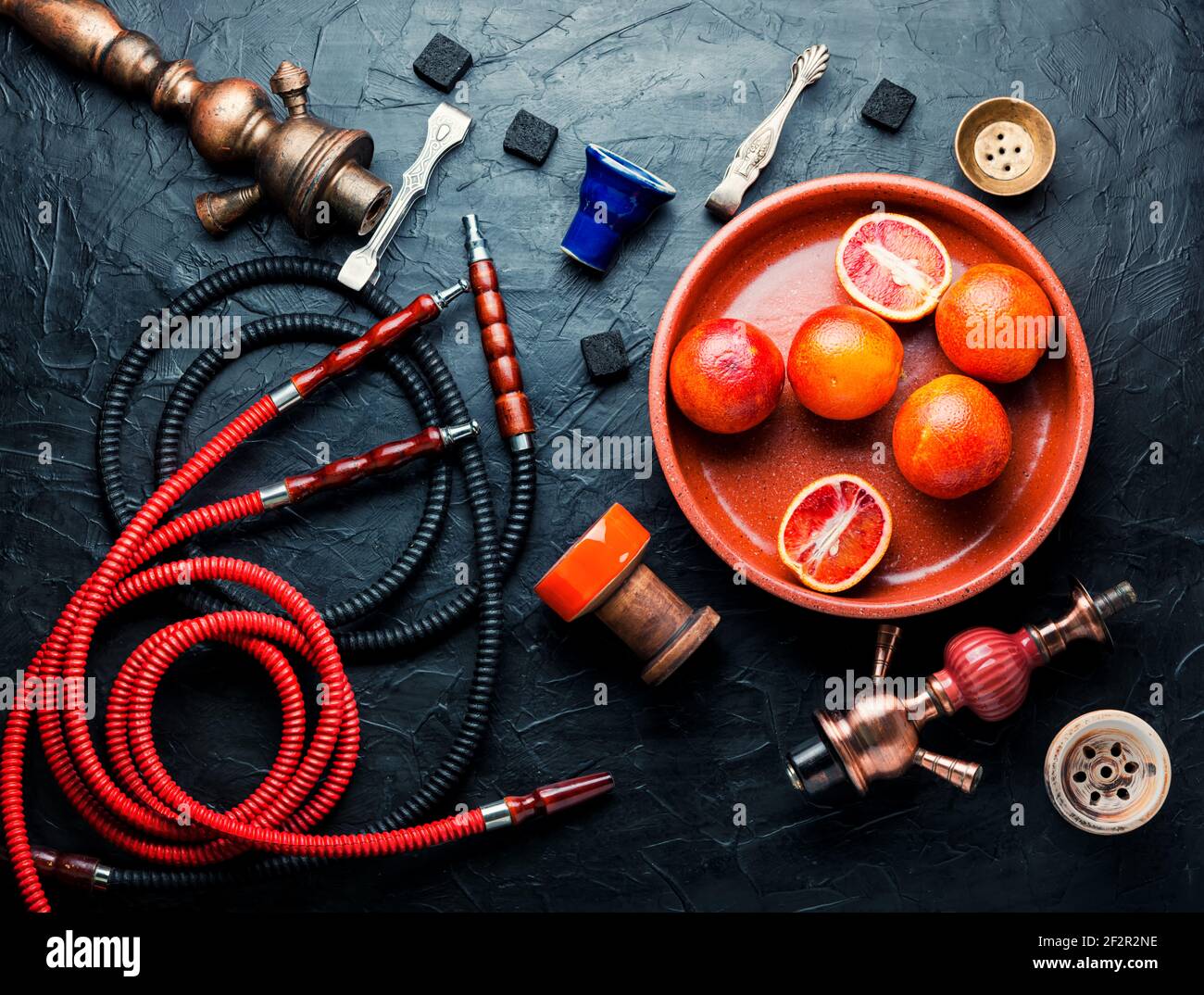Eastern smoking hookah or shisha with tobacco with grapefruit flavor
