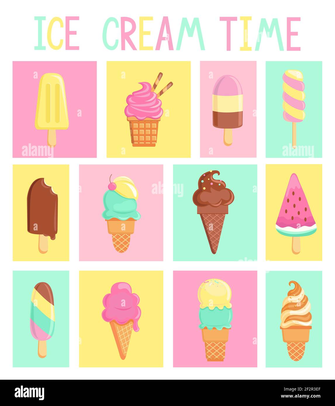 Set of isolated vintage cards with ice creams. Stock Vector