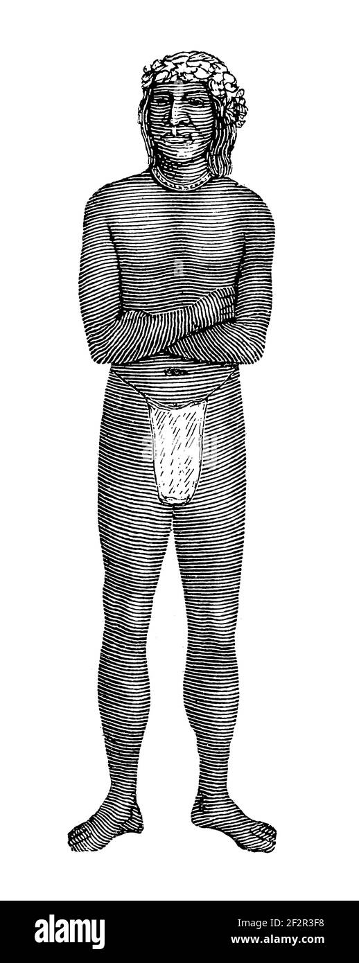 Antique 19th-century illustration of Mohave people. Engraving published in Systematischer Bilder-Atlas zum Conversations-Lexikon, Ikonographische Ency Stock Photo