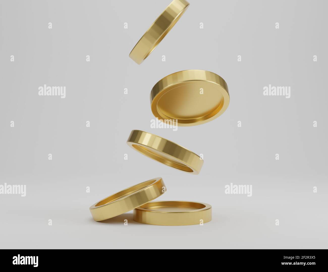 Falling golden coins on a white background. 3d rendering Stock Photo ...