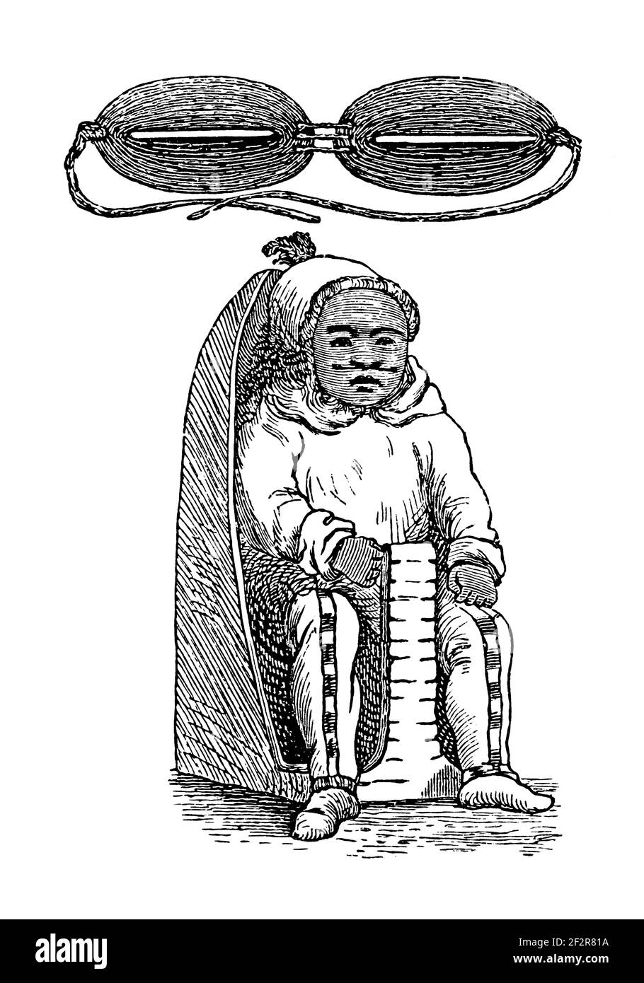Antique 19th-century engraving of Inuit artefacts. Illustration published in Systematischer Bilder-Atlas zum Conversations-Lexikon, Ikonographische En Stock Photo