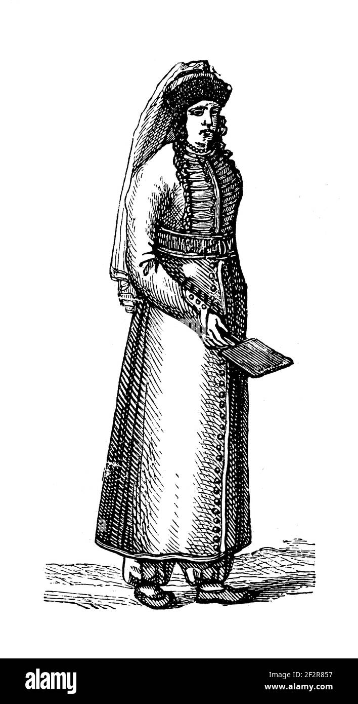 Antique 19th-century illustration of a Circassian woman. Engraving published in Systematischer Bilder-Atlas zum Conversations-Lexikon, Ikonographische Stock Photo