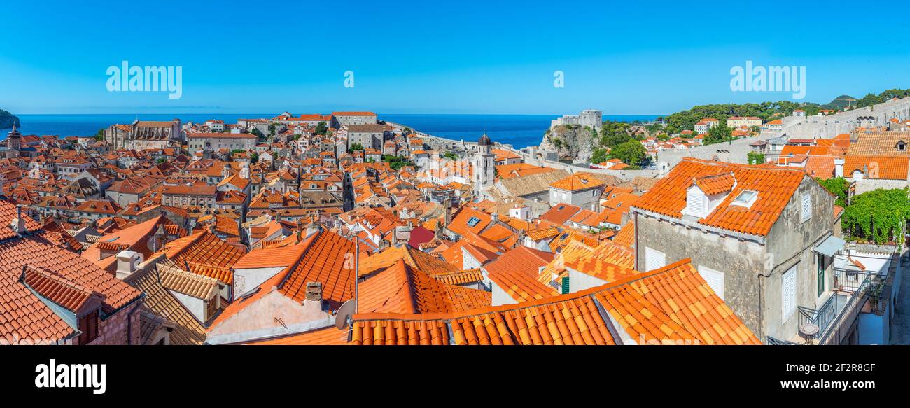 Aerial view of red rooftops of old town of Dubrovnik, Croatia Stock