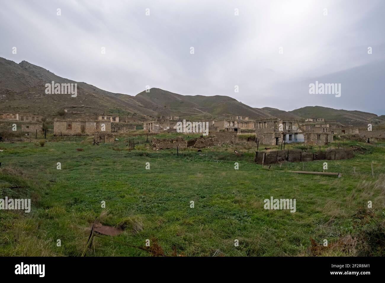 JABRAYIL, AZERBAIJAN - DECEMBER 15: View of the deserted village of Khodaafarin which was occupied by the Armenian forces in 1993 and recaptured by Azerbaijan military on December 15 2020 in the Jabrayil Rayon of Azerbaijan. Heavy clashes erupted over Nagorno-Karabakh in late September during which more than 5,600 people, including civilians, were killed. The sides agreed to a Russia-brokered cease-fire deal that took effect on November 10, resulting in Azerbaijan regaining control over swaths of territory ethnic Armenians had administered for almost 30 years. Stock Photo