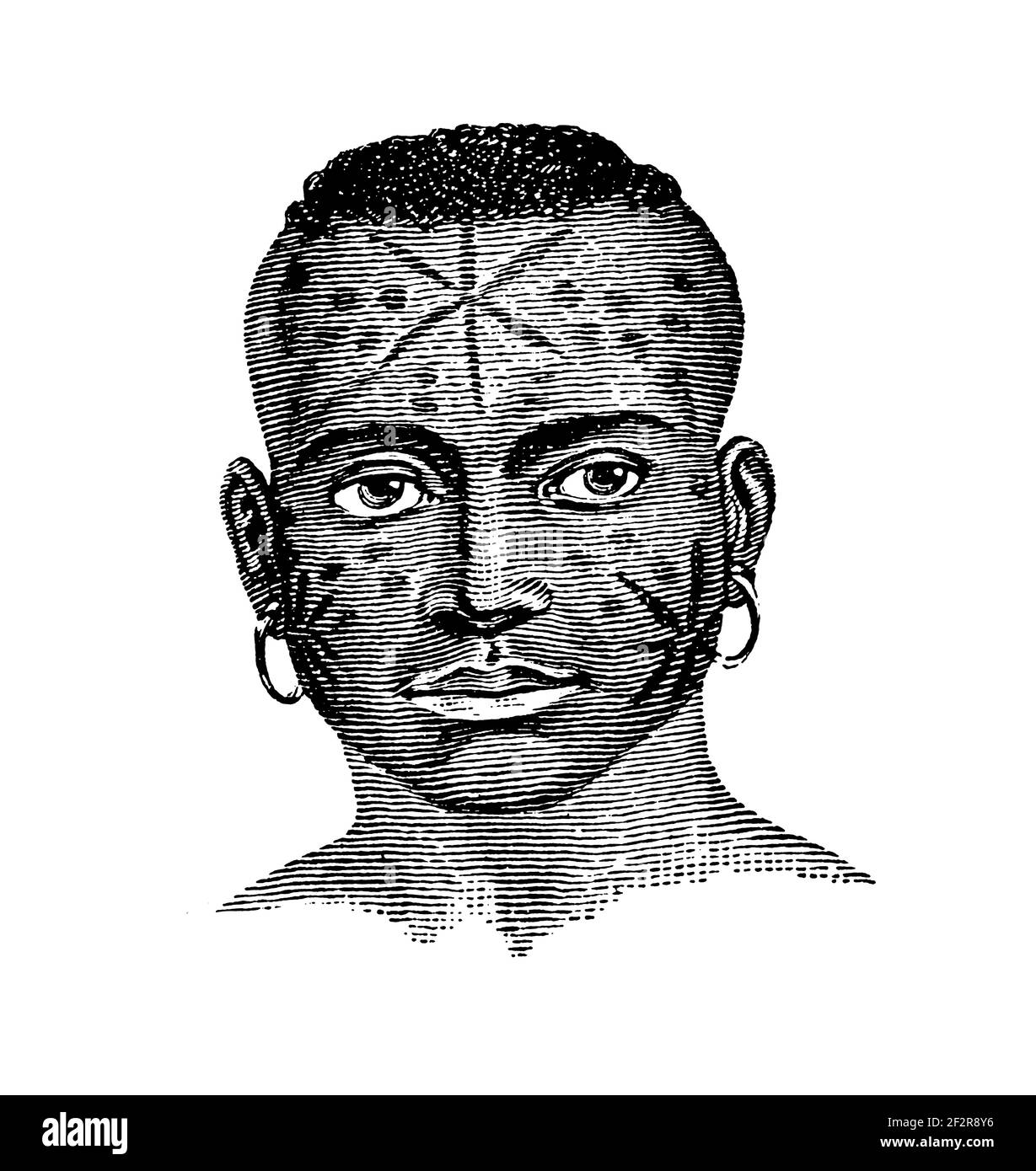 Antique engraving of Mozambique man. Illustration published in Systematischer Bilder-Atlas zum Conversations-Lexikon Stock Photo