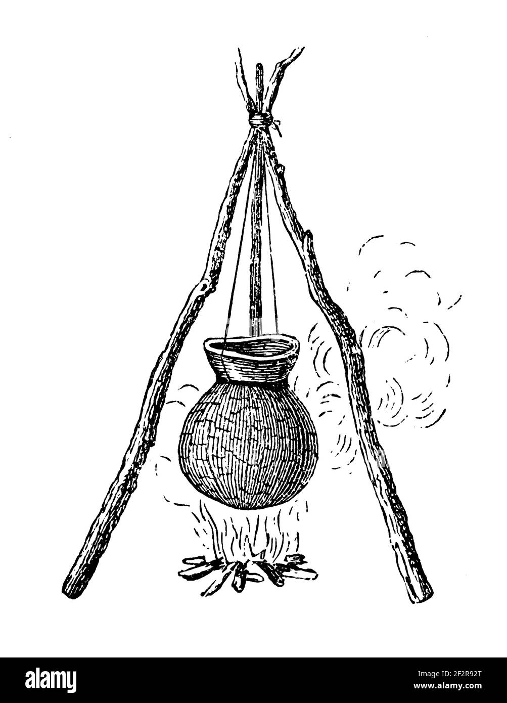 Antique 19th-century illustration of Sioux artefacts. Engraving published in Systematischer Bilder-Atlas zum Conversations-Lexikon, Ikonographische En Stock Photo