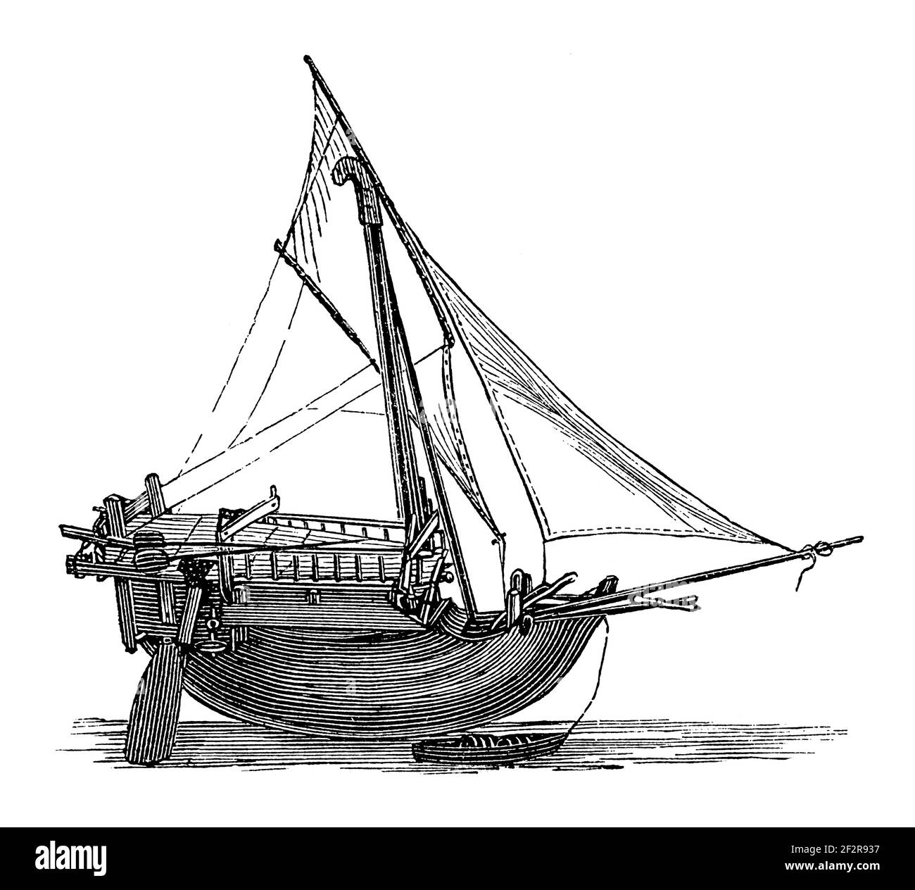 19th-century illustration of a ship from Sulawesi, Sunda Islands in Indonesia. Published in Systematischer Bilder-Atlas zum Conversations-Lexikon Stock Photo