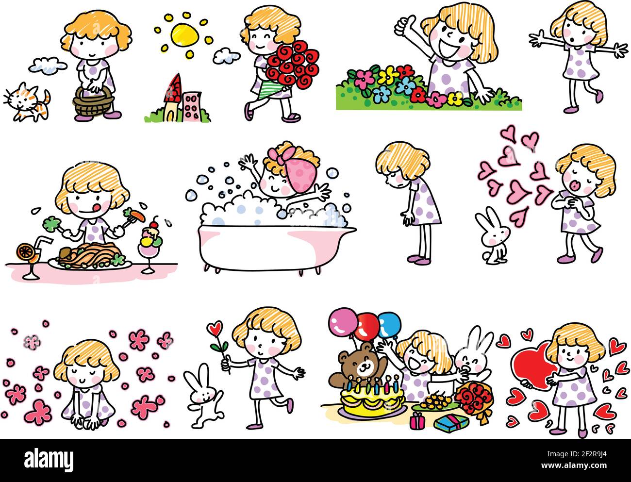 vector cartoon girl life action emoji set Stock Vector Image & Art - Alamy