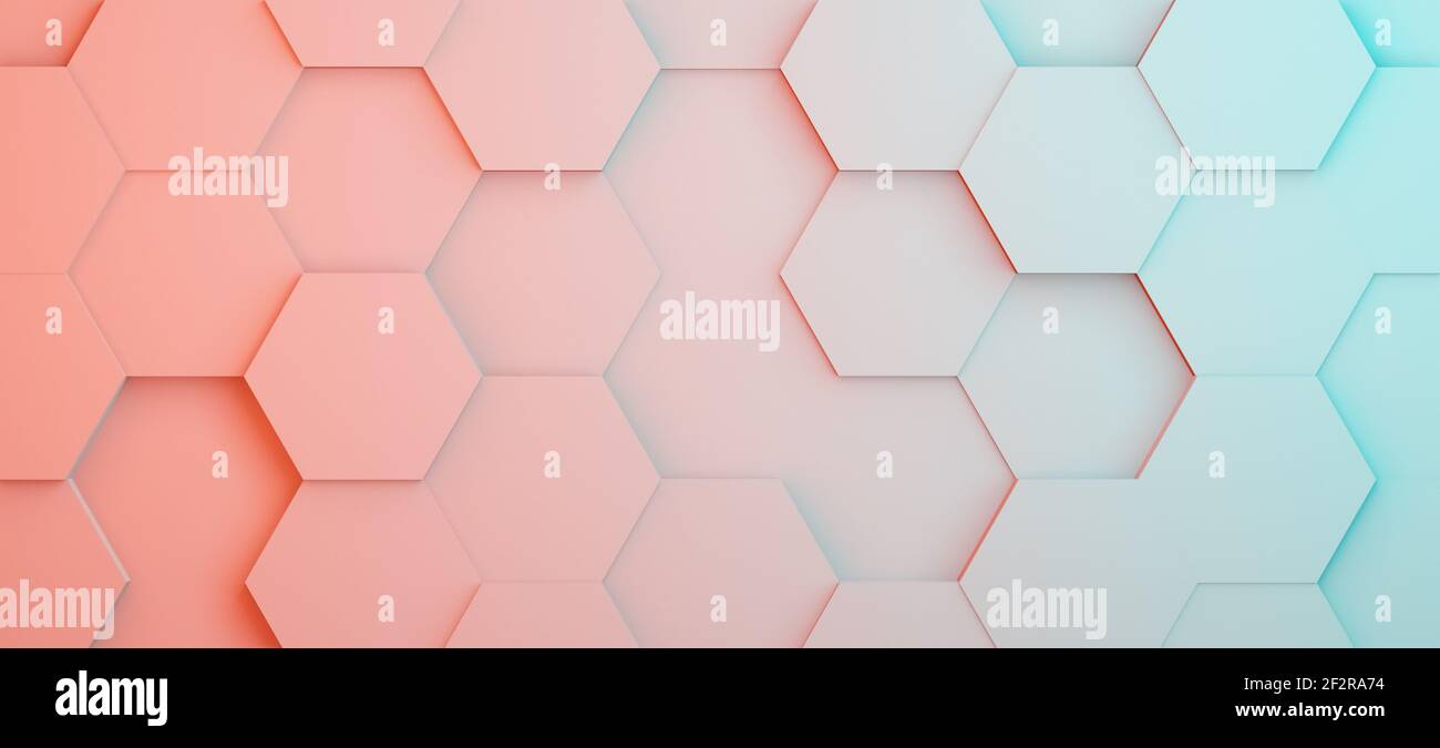Hexagons or honeycombs tiles, 3D rendering hexagonal wallpaper