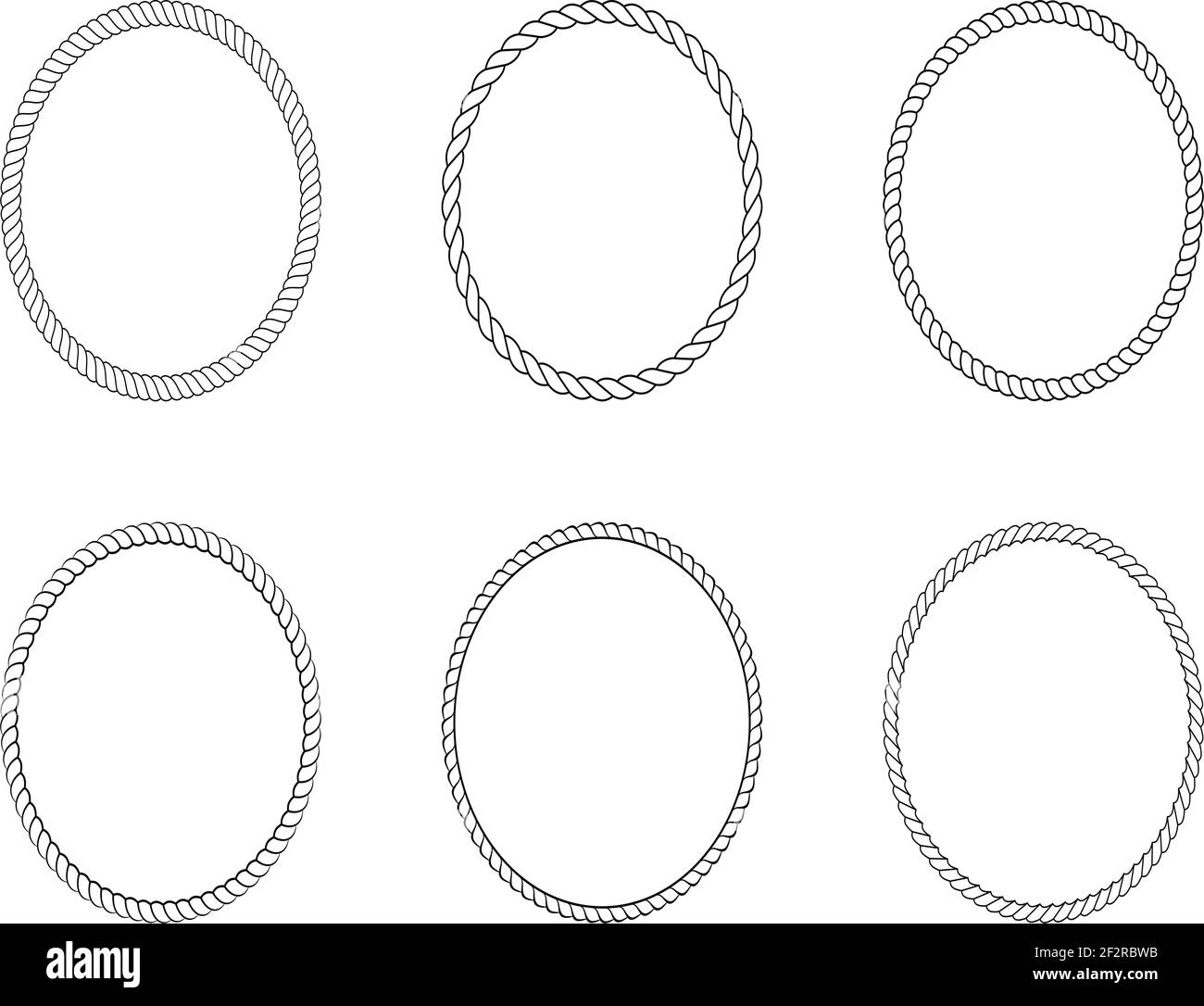 Cord or rope oval frame set arrangement as vector on an isolated white