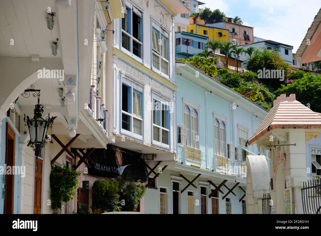 Ecuador Guayaquil Colonial houses in Numa Pompilio Llona street Stock