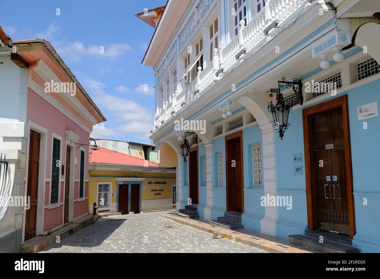 Ecuador Guayaquil Colonial houses in Numa Pompilio Llona Stock Photo