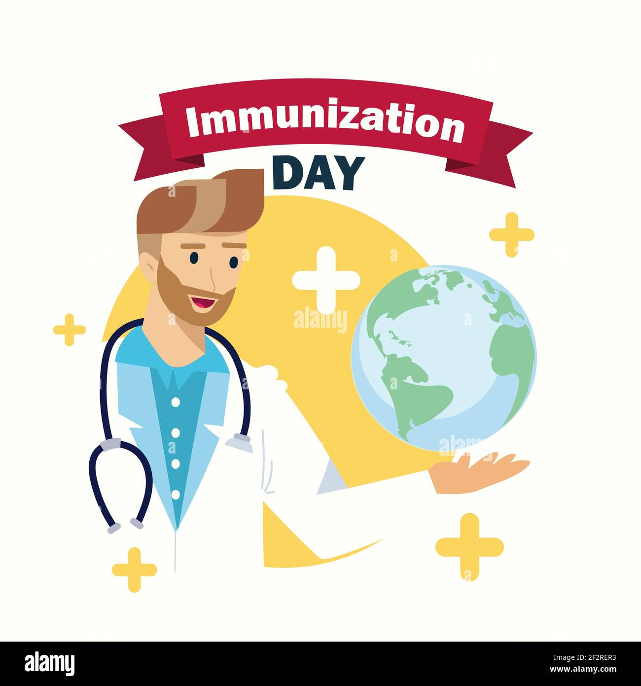 World Immunization Day poster, healthcare vaccination and doctor illustration vector Stock Vector