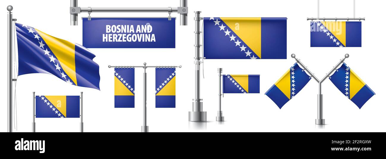 Vector set of the national flag of Bosnia and Herzegovina Stock Vector