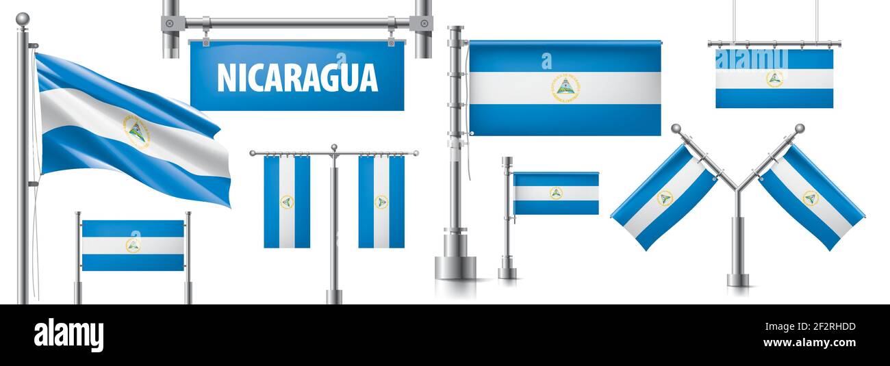 Vector set of the national flag of Nicaragua in various creative ...