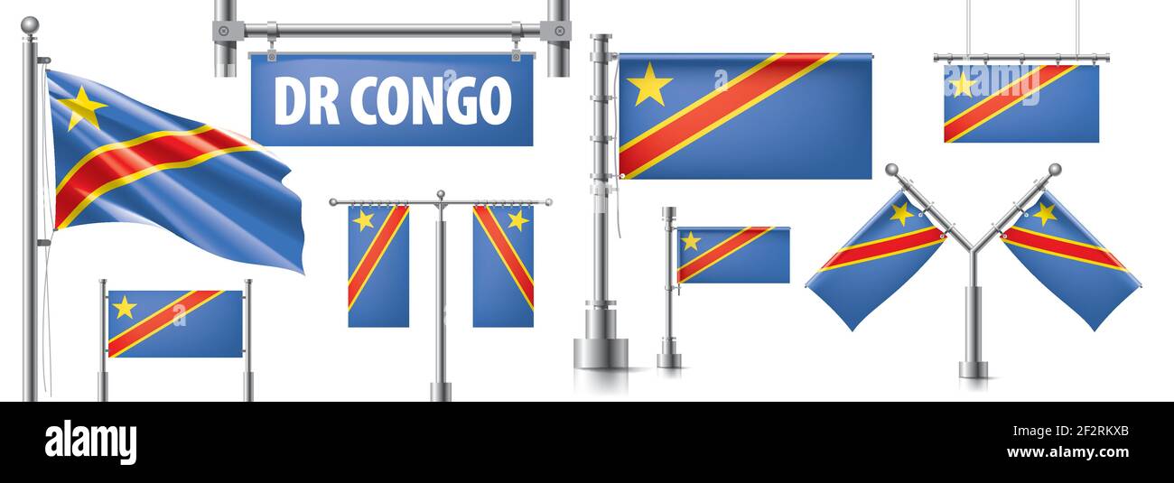 Vector set of the national flag of Democratic Republic of the Congo Stock Vector