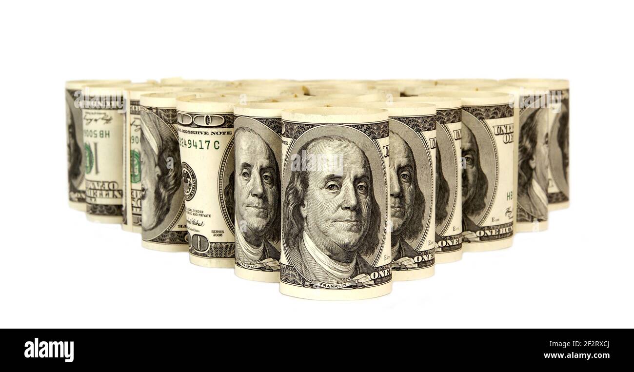 Hundred dollar bills money pile Stock Photo