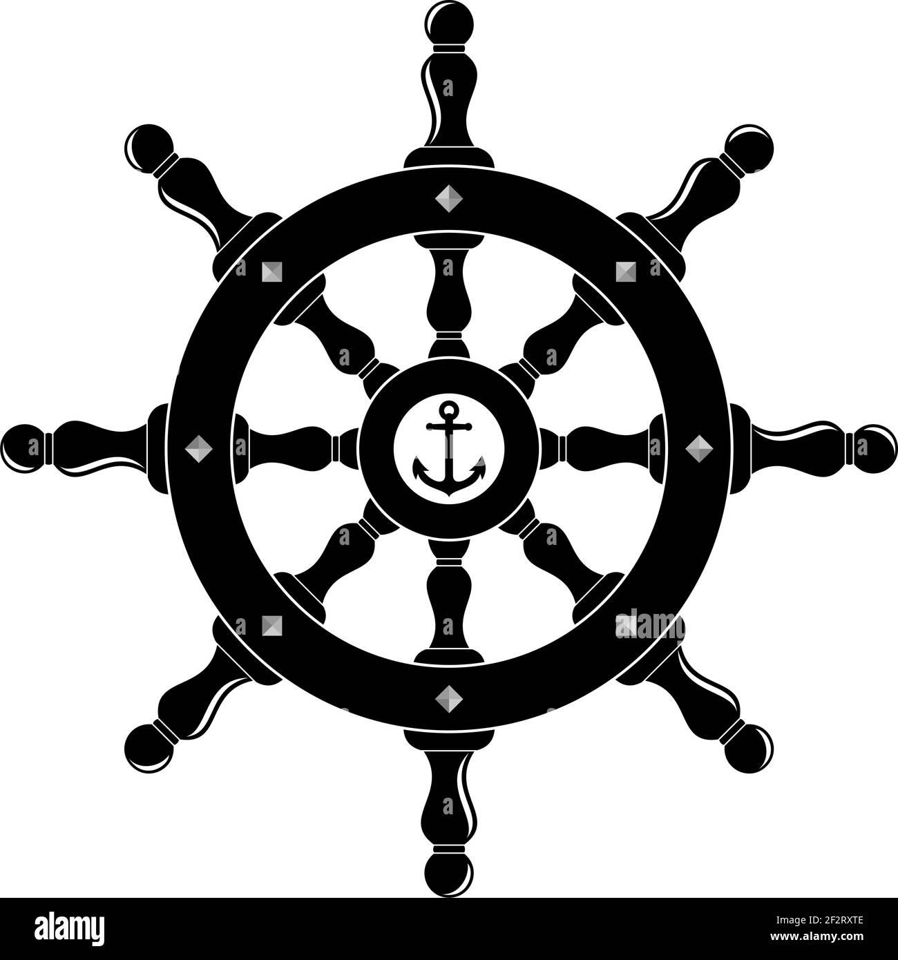 Nautical Steering wheel in Black as vector on an isolated white background. Useable for backgrounds ,wallpaper or nautical and navigation symbols. Stock Vector